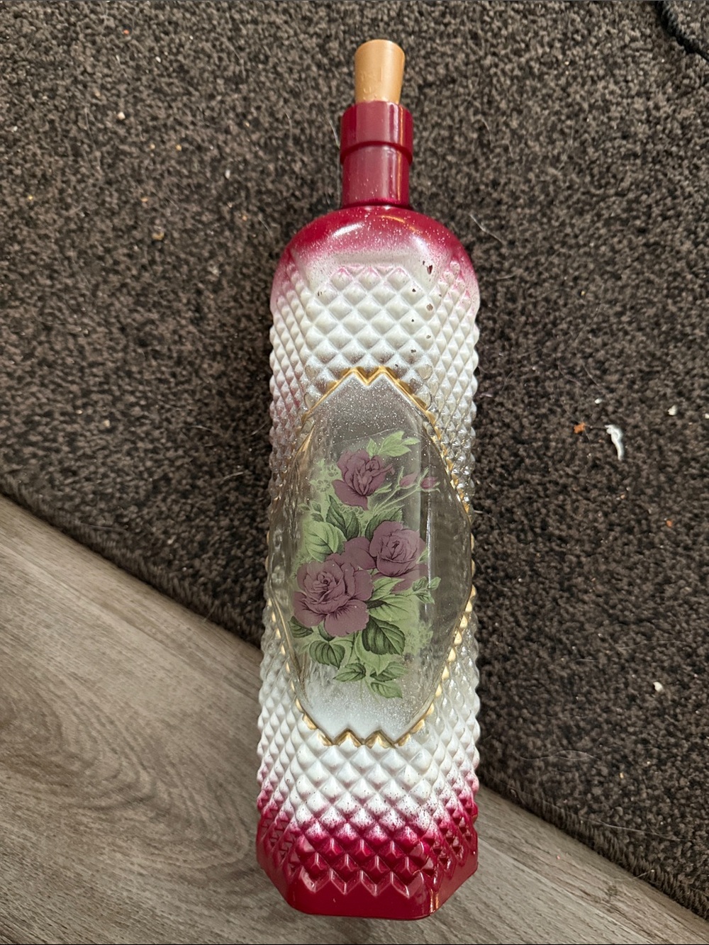 Vintage Pink Gradient Glass Decorative Bottle with Rose Motif